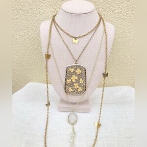 Bundle of vintage jewelry gold necklaces flowers butterfly crystals fairy core